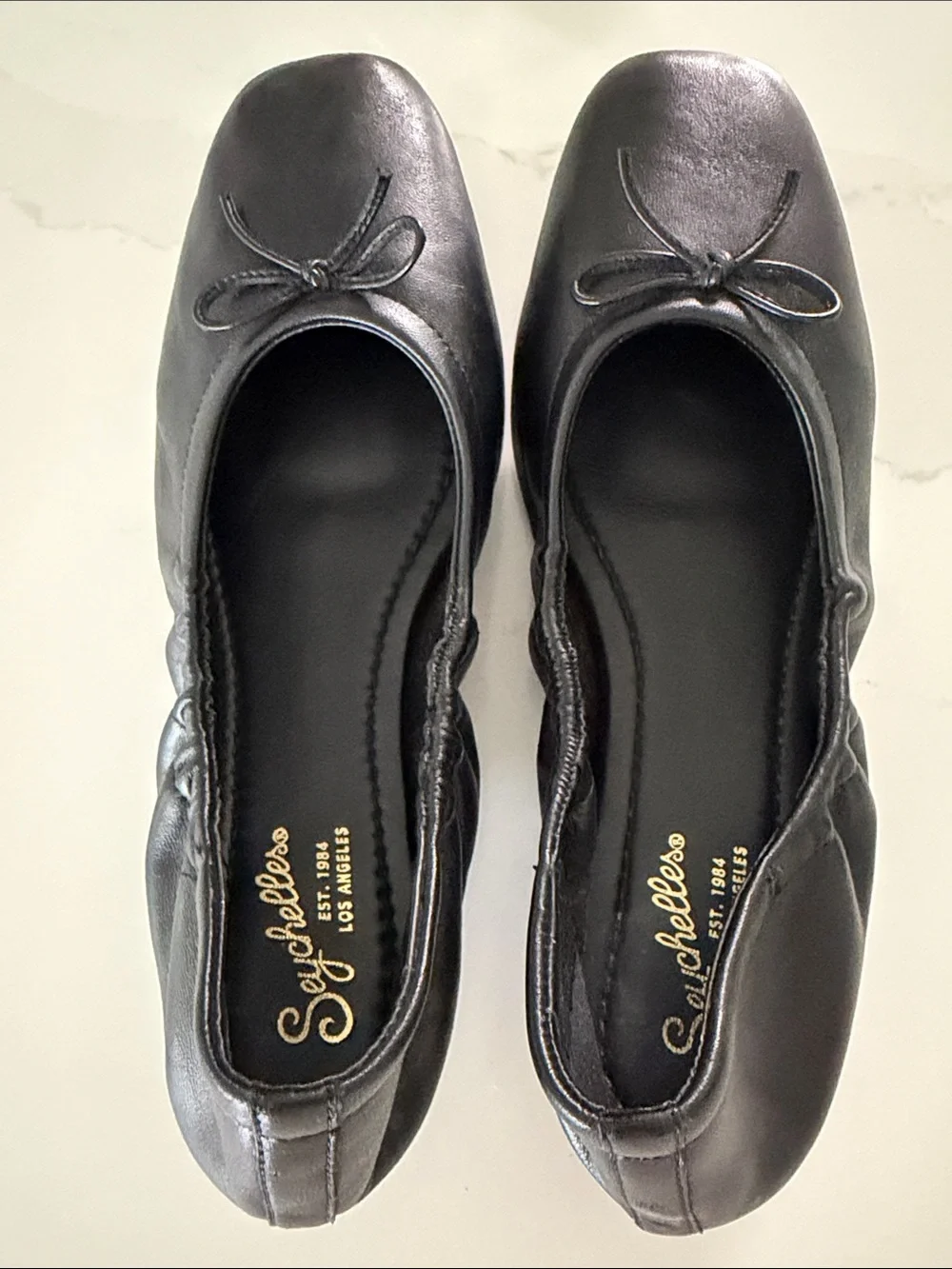 Seychelles Black Leather Ballet Flats with Bow